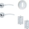 IRONMONGERY SOLUTIONS Lock Pack of Door Handle, 3 Lever Sashlock, Escutcheons & Hinges - Pack of Door Handle in Polished Chrome Finish