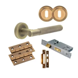 Antique Brass JV850AB Knurled Handle Door Kit - Lock