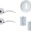 IRONMONGERY SOLUTIONS Lock Pack of Door Handle,3 Lever Sashlocks,Escutcheons & Hinges - Pack of Door Handle in Polished Chrome Finish & Dimensions 76mm x 50mm