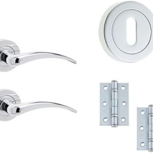IRONMONGERY SOLUTIONS Lock Pack of Door Handle,3 Lever Sashlocks,Escutcheons & Hinges – Pack of Door Handle in Polished Chrome Finish