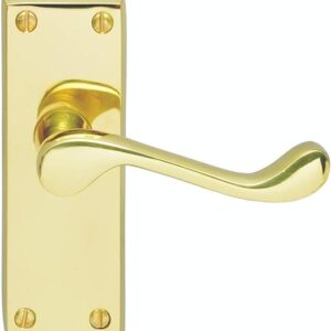 Victorian Scroll Lever Latch Handle on Backplate - Polished Brass - 120x40mm