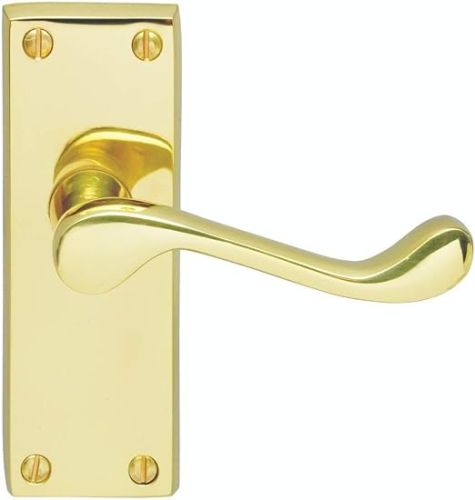 Victorian Scroll Lever Latch Handle on Backplate – Polished Brass – 120x40mm