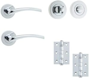 IRONMONGERY SOLUTIONS Bathroom Pack of Door Handle,Bathroom Locks,Turns & Releases & Hinges - Pack of Door Handle in Polished Chrome Finish