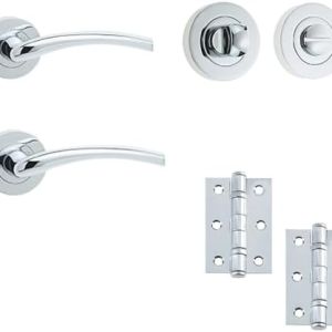 IRONMONGERY SOLUTIONS Bathroom Pack of Door Handle,Bathroom Locks,Turns & Releases & Hinges – Pack of Door Handle in Polished Chrome Finish