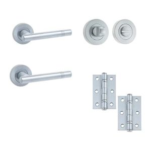 IRONMONGERY SOLUTIONS Bathroom Pack of Door Handle,Bathroom Locks, Turns & Releases & Hinges – Pack of Door Handle in Satin Chrome Finish