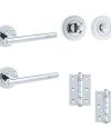 IRONMONGERY SOLUTIONS Bathroom Pack of Door Handle, Bathroom Locks, Turns & Release & Hinges – Pack of Door Handle in Polished Chrome Finish