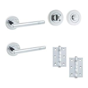 IRONMONGERY SOLUTIONS Bathroom Pack of Door Handle, Bathroom Locks, Turns & Release & Hinges – Pack of Door Handle in Polished Chrome Finish