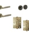 IRONMONGERY SOLUTIONS Bathroom Pack of Door Handle, Bathroom Locks, Bathroom Turn & Release & Hinges – Pack of Door Handle in Antique Brass Finish