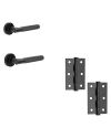 IRONMONGERY SOLUTIONS Pack of Door Handle, Tubular Latch & Hinges – Matt Black Finish