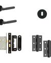 IRONMONGERY SOLUTIONS Lock Pack of Door Handle, 2 Lever Sashlocks, Escutcheon & Hinges – Pack of Door Handle in Matt Black Finish