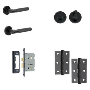 IRONMONGERY SOLUTIONS Bathroom Pack of Door Handle,Bathroom Locks,Turn & Release & Hinges - Pack of Door Handle in Matt Black Finish