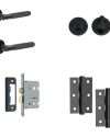 IRONMONGERY SOLUTIONS Bathroom Pack of Door Handle,Bathroom Locks,Turn & Release & Hinges – Pack of Door Handle in Matt Black Finish