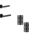 IRONMONGERY SOLUTIONS Latch Pack of Door Handle, Tubular Latch & Hinges – Pack of Door Handle in Matt Black Finish