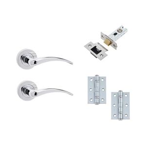 IRONMONGERY SOLUTIONS Latch Pack of Door Handle, Tubular Latch & Hinges – Pack of Door Handle in Polished Chrome Finish