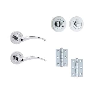 IRONMONGERY SOLUTIONS Bathroom Pack of Door Handle,Turns & Releases & Hinges – Pack of Door Handle in Polished Chrome Finish