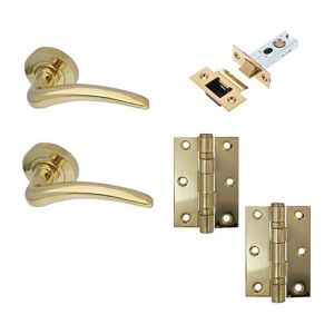 IRONMONGERY SOLUTIONS Latch Pack of Door Handle, Tubular Latch & Hinges – Pack of Door Handle in PVD Finish