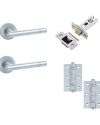 IRONMONGERY SOLUTIONS Latch Pack of Door Handle, Tubular Latch & Hinges – Pack of Door Handle in Satin Chrome Finish