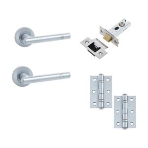 IRONMONGERY SOLUTIONS Latch Pack of Door Handle, Tubular Latch & Hinges – Pack of Door Handle in Satin Chrome Finish