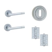 IRONMONGERY SOLUTIONS Lock Pack of Door Handle, 3 Lever Sashlocks, Escutcheons & Hinges – Pack of Door Handle in Satin Chrome Finish