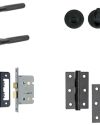 IRONMONGERY SOLUTIONS Bathroom Pack of Door Handle, Bathroom Locks,Turn & Release & Hinges – Matt Black Finish