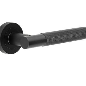 Frelan Hardware Bari Knurled Aluminium Door Handles On Round Rose, Matt Black
