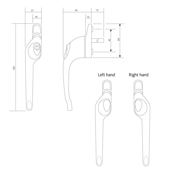 Maxim Offset Locking Window Handle Right Hand