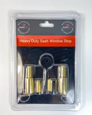 EUROART Quality Roller Heavy Duty Sash Window Stop Restrictor for Child Safety and Security-Comes with Key in Polished Brass Dim 50X17X17mm