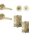 IRONMONGERY SOLUTIONS Bathroom Pack of Door Handle, Bathroom Locks, Turns & Releases & Hinges – Pack of Door Handle in PVD Finish