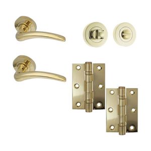IRONMONGERY SOLUTIONS Bathroom Pack of Door Handle, Bathroom Locks, Turns & Releases & Hinges – Pack of Door Handle in PVD Finish