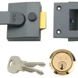 Deadlocking Security Night Latch Lock, Dark Metallic Grey With Brass Cylinder