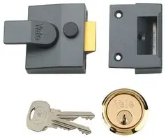 Deadlocking Security Night Latch Lock, Dark Metallic Grey With Brass Cylinder
