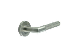 Knurled Door Handles on Rose Satin Stainless Steel