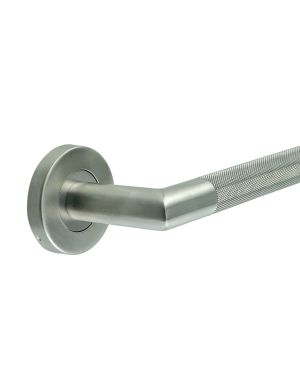 Knurled Door Handles on Rose Satin Stainless Steel