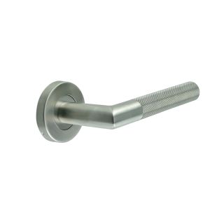 Knurled Door Handles on Rose Satin Stainless Steel