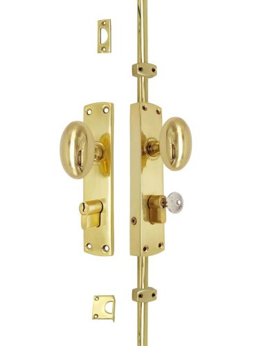 Oval Knob Locking Door Espagnolette/Cremone Bolt Upto 8.5′-Polished Brass Lacquered