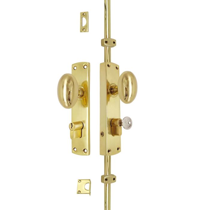 Oval Knob Locking Door Espagnolette/Cremone Bolt Upto 8.5′-Polished Brass Lacquered