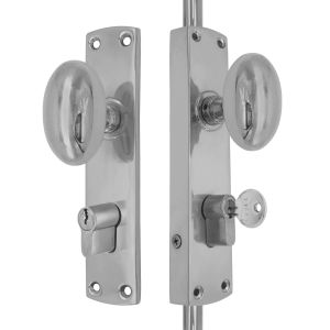 Oval Knob Locking Brass Door Espagnolette Bolt/Cremone Bolt Upto 8.5′ – Satin Nickel