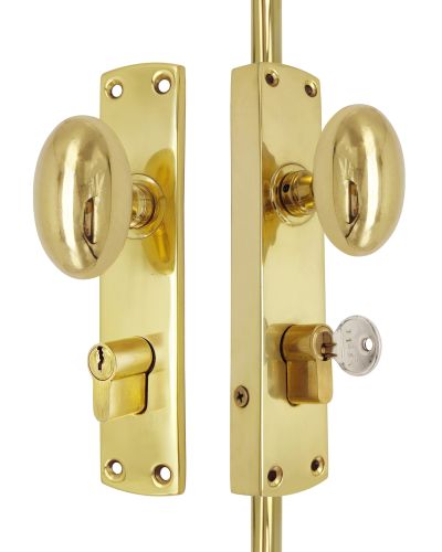 Oval Knob Locking Door Espagnolette/Cremone Bolt Upto 8.5′ – Polished Brass Lacquered
