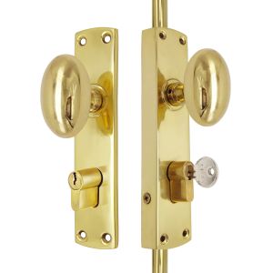 Oval Knob Locking Door Espagnolette/Cremone Bolt Upto 8.5′ – Polished Brass Lacquered