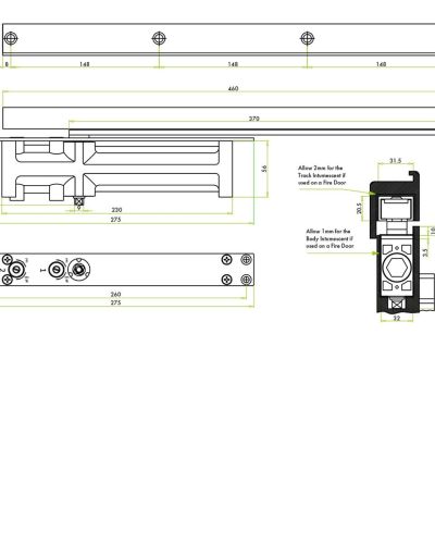 Zoo Hardware Concealed Overhead Door Closer, Fixed Power Size 3, Matching Finish Track and Connecting Arm, Silver Finish ZDC003C-SE