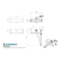 Carlisle Brass Fixed Size 3 Overhead Door Closer c/w Fig 6 Bracket ESDC003 - Silver - Image 2