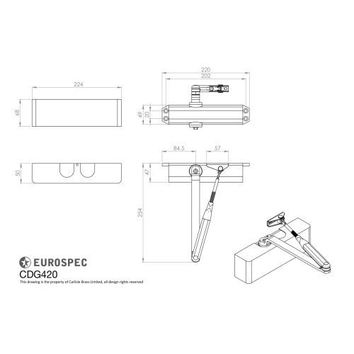 Eurospec Overhead Door Closer Silver En2-4 C/W Bc Fig 6 Bracket CDG420/SV