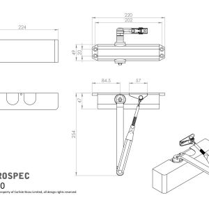 Eurospec Overhead Door Closer Satin Nickel En2-4 C/W Bc Fig 6 Bracket Full Cover And Armset CDG420/SNP