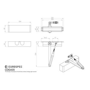 Eurospec Overhead Door Closer Polished Nickel C/W Bc Fig 6 Bracket Full Cover And Armset CDG420/PNP