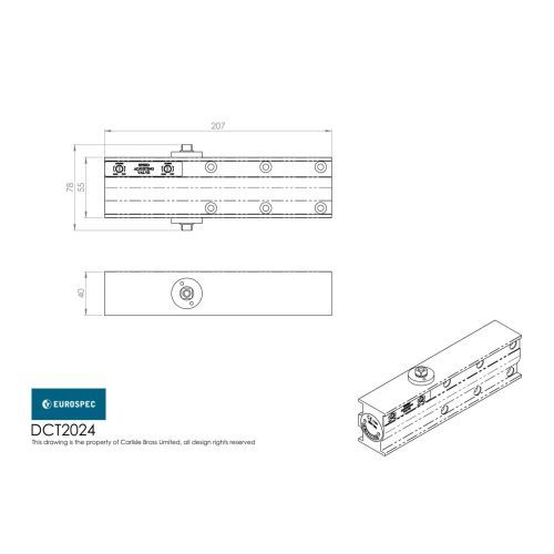 Eurospec DCT2024BC/SV Overhead Door Closer Adjustable Size 2-4 Template C/W Backcheck & Fig 66 Bracket Silver