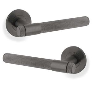 Alexander And Wilks Kingston Knurled Door Handle on Rose 50mm Dark Bronze Pvd