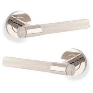 Alexander And Wilks Kingston Knurled Door Handle on Rose 50mm Polished Nickel Pvd