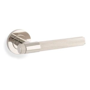 Alexander And Wilks Kingston Knurled Door Handle on Rose 50mm Polished Nickel Pvd