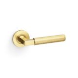 Alexander And Wilks Hurricane Door Handle Knurled On Round Rose Satin Brass Pvd AW200SBPVD
