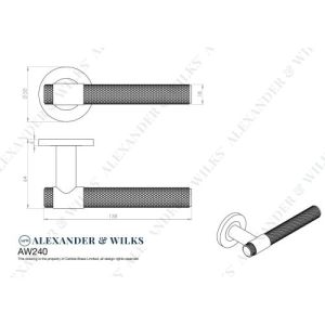 Alexander And Wilks Spitfire Door Handle Knurled On Round Rose Satin Brass Pvd AW220SBPVD